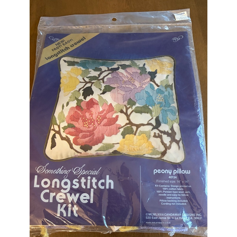 Candamar Designs Something Special Peony Pillow Longstitch Crewel Kit 40134 NEW